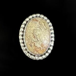 Vintage Silver, Agate Gemstone Brooch